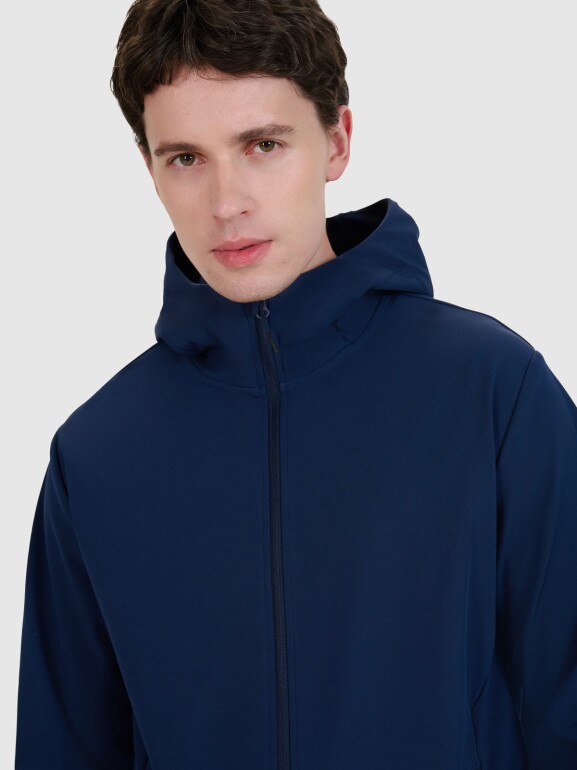 Męski softshell z kapturem 4F 4FWSS25TSOFM324 - granatowy