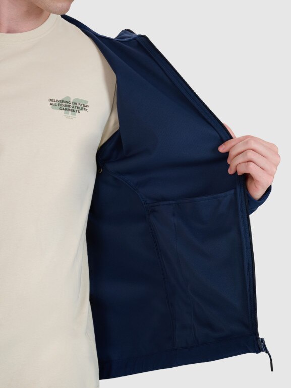 Męski softshell z kapturem 4F 4FWSS25TSOFM324 - granatowy