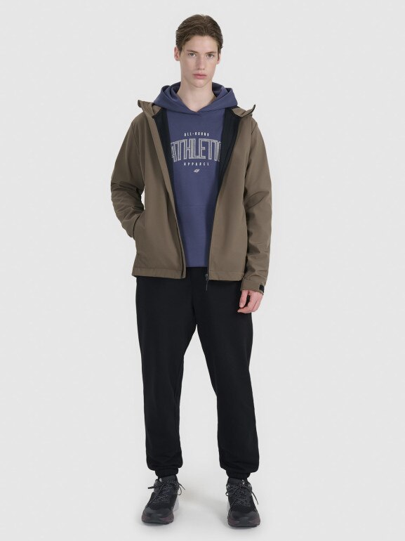 Męski softshell z kapturem 4F 4FWSS25TSOFM324 - brązowy