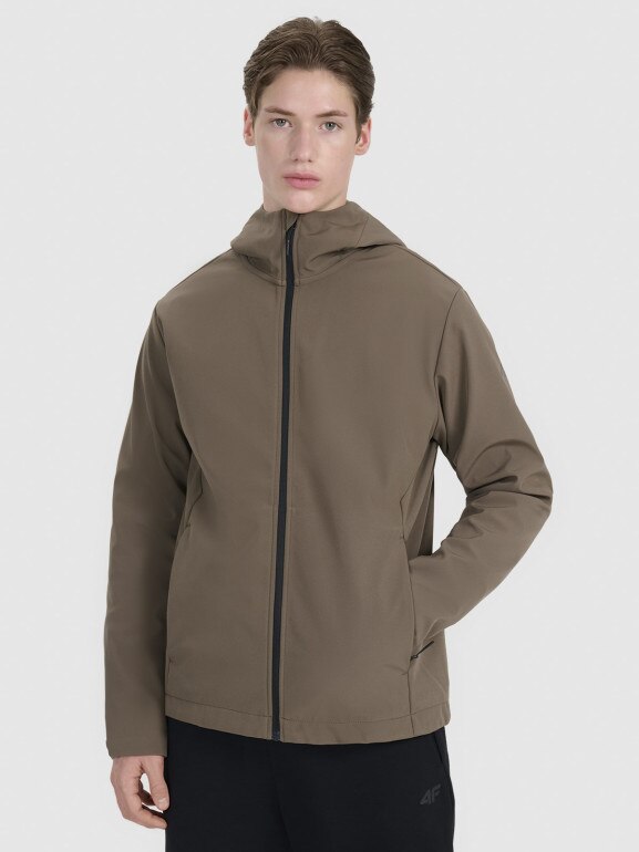 Męski softshell z kapturem 4F 4FWSS25TSOFM324 - brązowy