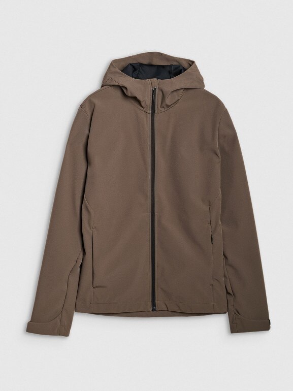 Męski softshell z kapturem 4F 4FWSS25TSOFM324 - brązowy