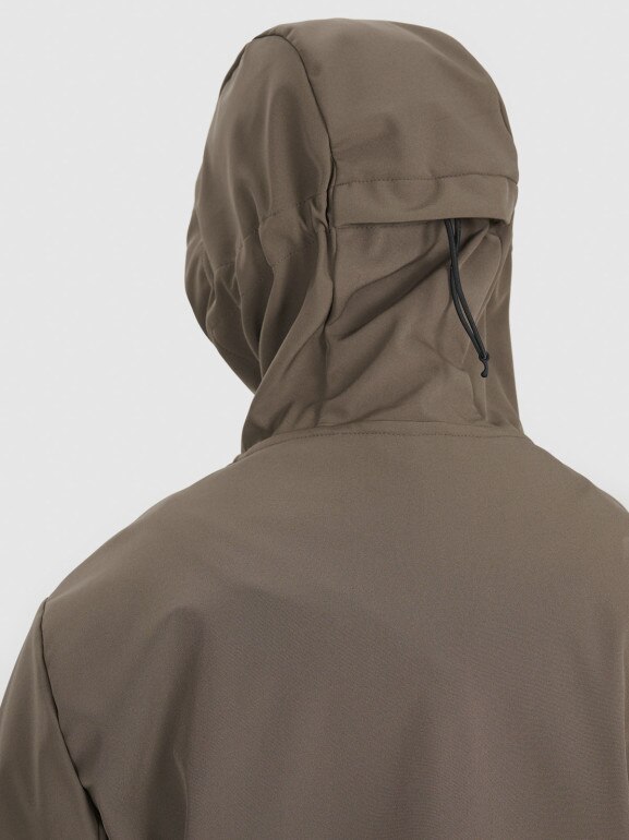 Męski softshell z kapturem 4F 4FWSS25TSOFM324 - brązowy