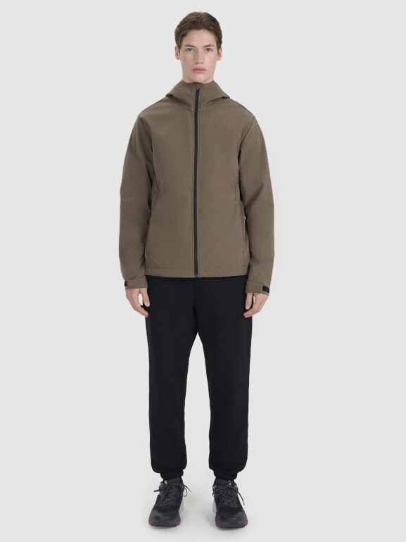 Męski softshell z kapturem 4F 4FWSS25TSOFM324 - brązowy