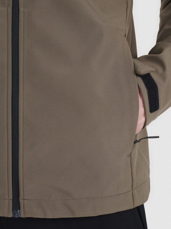 Męski softshell z kapturem 4F 4FWSS25TSOFM324 - brązowy