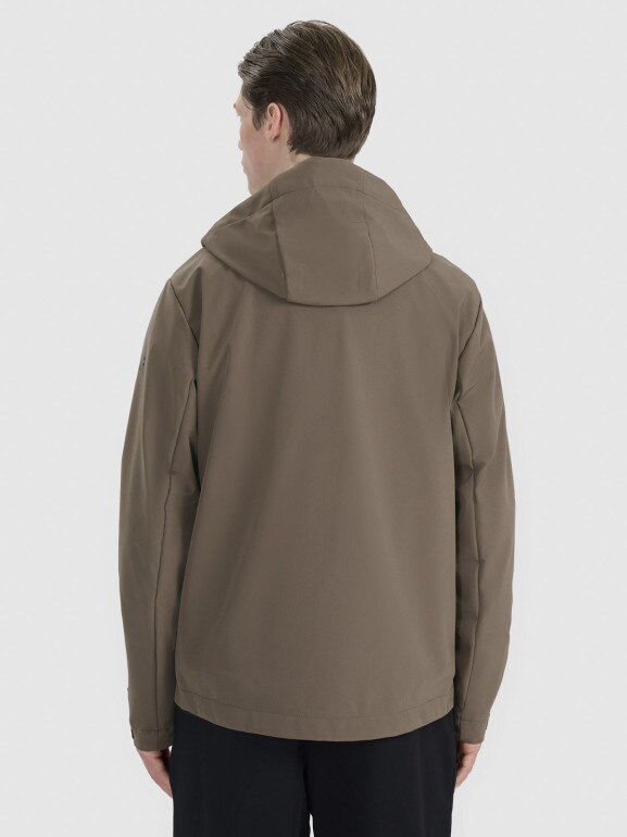 Męski softshell z kapturem 4F 4FWSS25TSOFM324 - brązowy