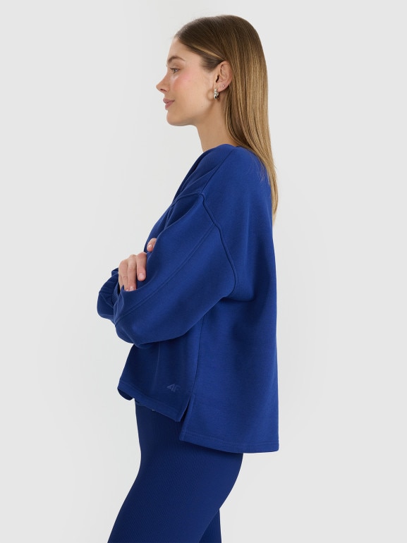 Damska bluza dresowa nierozpinana bez kaptura 4F 4FWSS25TSWSF1543 - niebieska