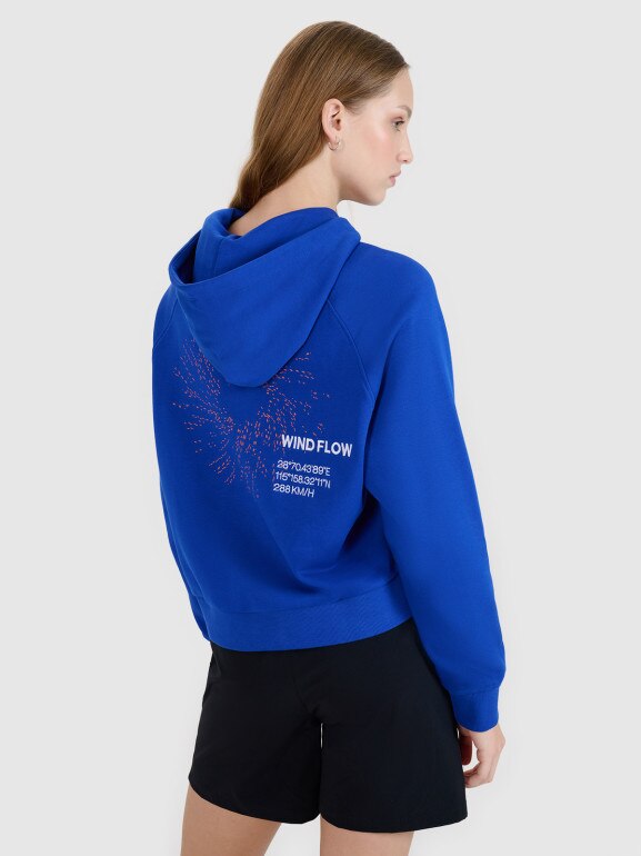 Damska bluza dresowa nierozpinana z kapturem 4F 4FWSS25TSWSF1748 - niebieska