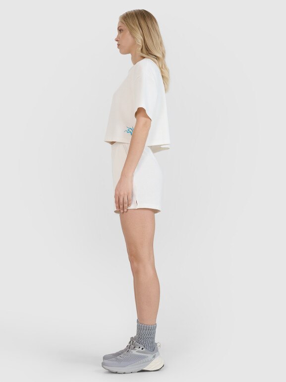 Damski t-shirt crop top 4F 4FWSS25TTSHF1977 - biały