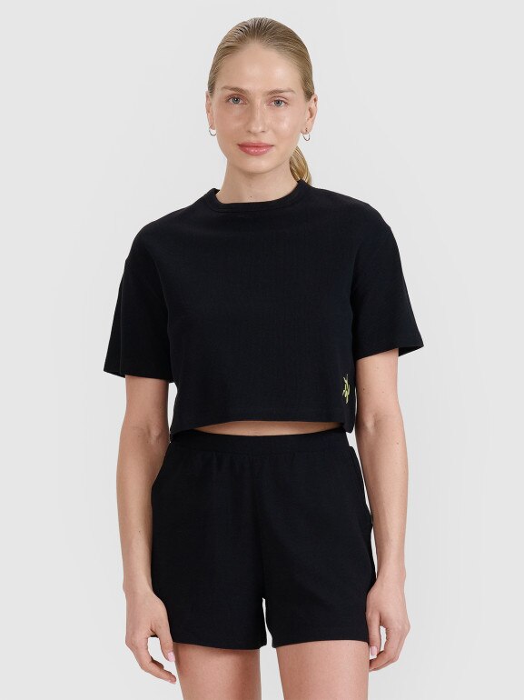 Damski t-shirt crop top 4F 4FWSS25TTSHF1977 - czarny