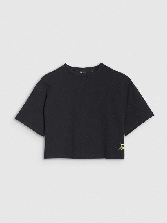 Damski t-shirt crop top 4F 4FWSS25TTSHF1977 - czarny