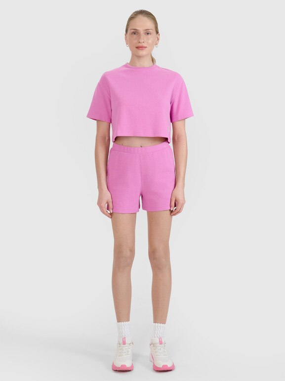 Damski t-shirt crop top 4F 4FWSS25TTSHF1977 - różowy