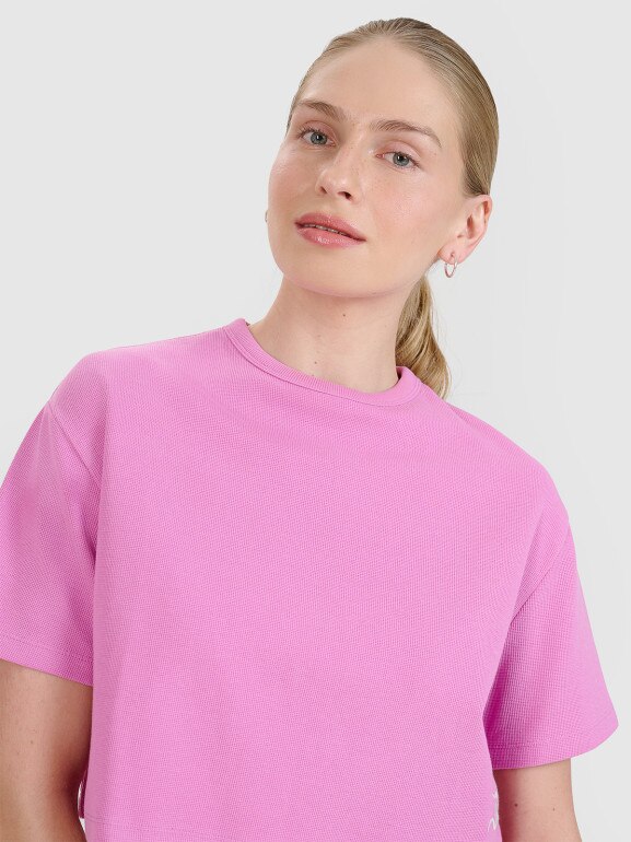 Damski t-shirt crop top 4F 4FWSS25TTSHF1977 - różowy