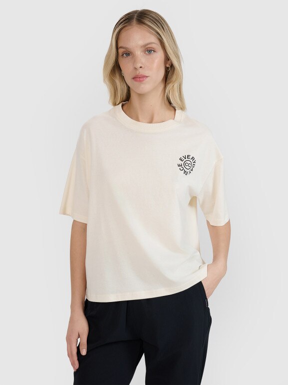Damski t-shirt z nadrukiem oversize 4F 4FWSS25TTSHF1993 - biały