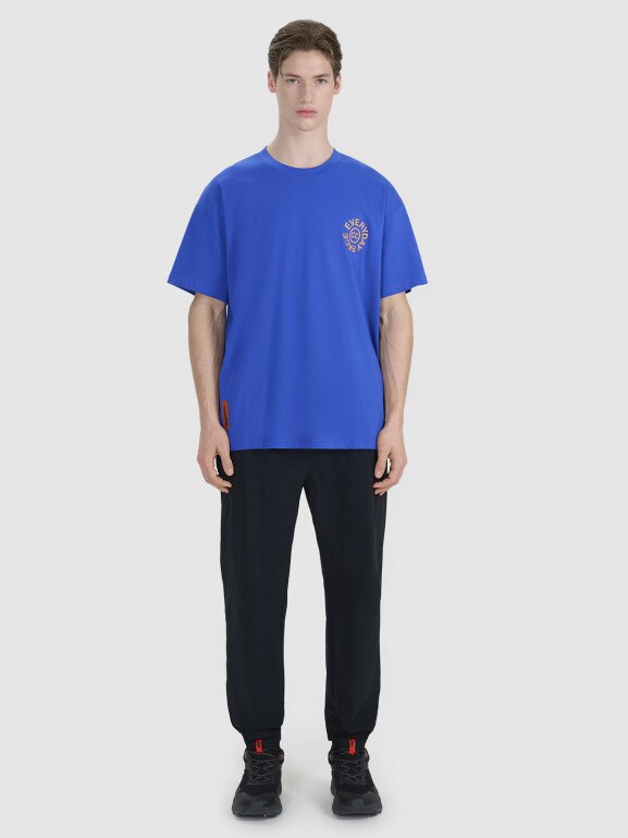 Męski t-shirt oversize z nadrukiem 4F 4FWSS25TTSHM1979 - niebieski
