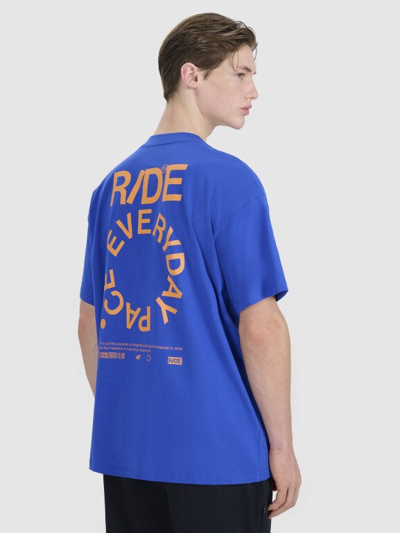 Męski t-shirt oversize z nadrukiem 4F 4FWSS25TTSHM1979 - niebieski