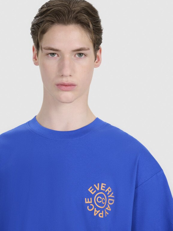 Męski t-shirt oversize z nadrukiem 4F 4FWSS25TTSHM1979 - niebieski