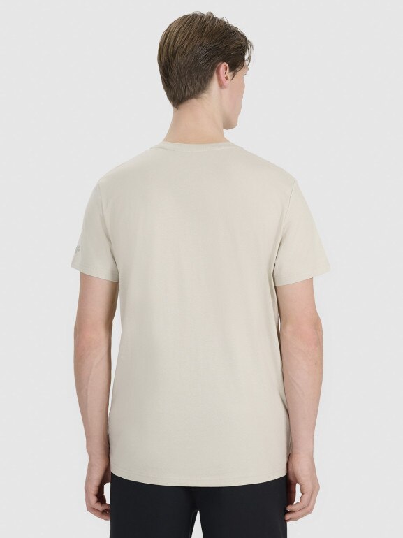 Męski t-shirt z nadrukiem 4F 4FWSS25TTSHM1980 - beżowy