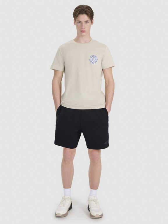 Męski t-shirt z nadrukiem 4F 4FWSS25TTSHM1980 - beżowy