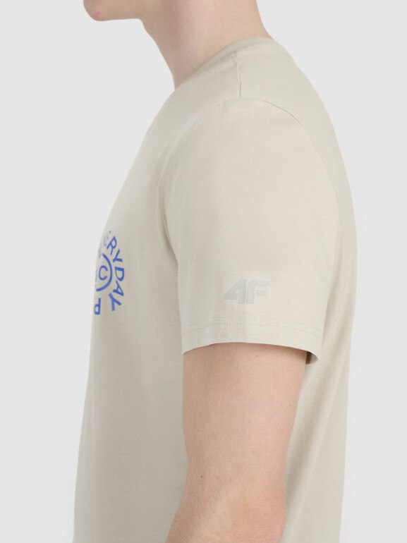 Męski t-shirt z nadrukiem 4F 4FWSS25TTSHM1980 - beżowy