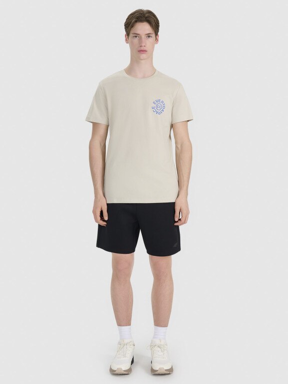 Męski t-shirt z nadrukiem 4F 4FWSS25TTSHM1980 - beżowy