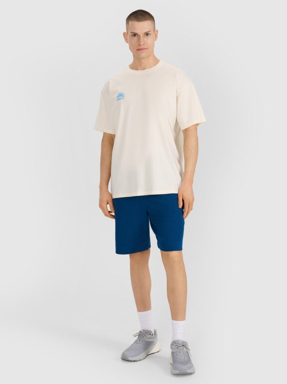 Męski t-shirt oversize z nadrukiem 4F 4FWSS25TTSHM1985 - beżowy