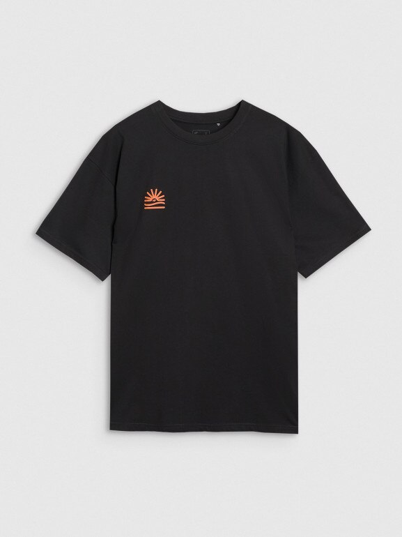 Męski t-shirt oversize z nadrukiem 4F 4FWSS25TTSHM1985 - czarny