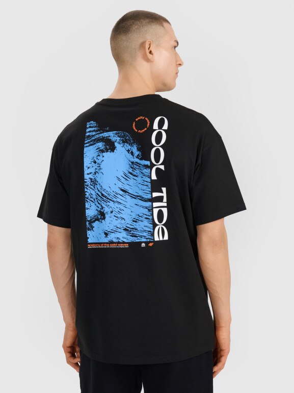 Męski t-shirt oversize z nadrukiem 4F 4FWSS25TTSHM1985 - czarny