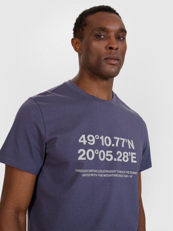 Męski t-shirt z nadrukiem 4F 4FWSS25TTSHM2209 - niebieski