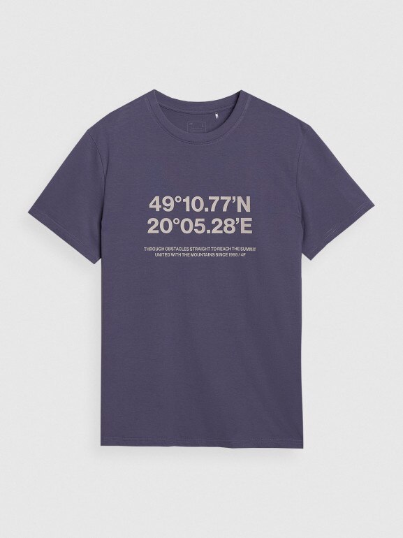 Męski t-shirt z nadrukiem 4F 4FWSS25TTSHM2209 - niebieski