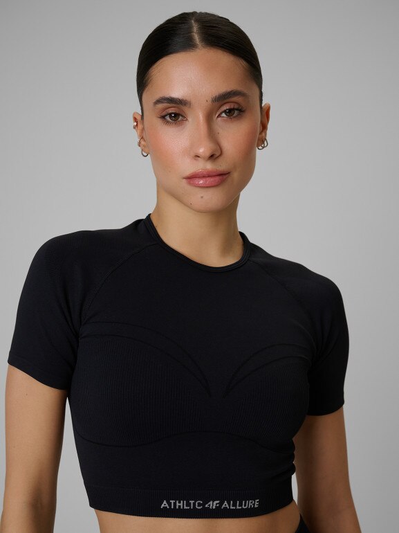 Damski crop top treningowy 4F 4FWSS26TFTSF1813 - czarny
