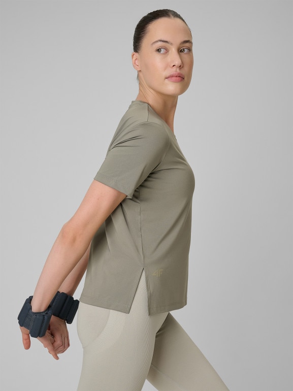 Damska koszulka treningowa 4F 4FWSS26TFTSF1847 - khaki