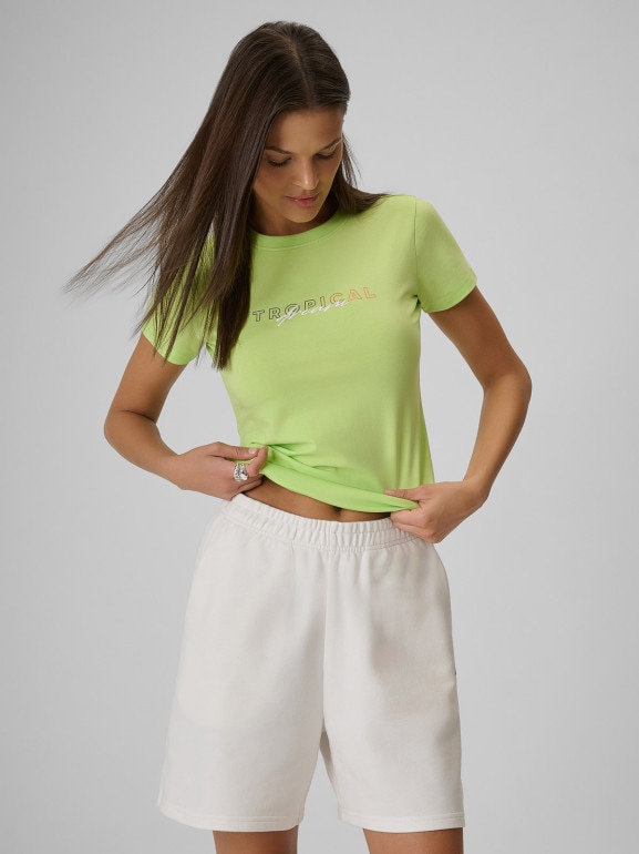 Damski t-shirt z nadrukiem 4F 4FWSS26TTSHF2717 - żółty