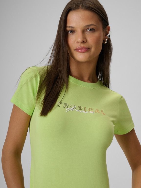 Damski t-shirt z nadrukiem 4F 4FWSS26TTSHF2717 - żółty