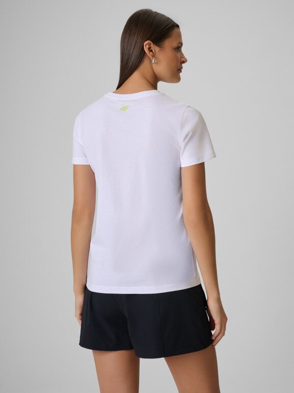 Damski t-shirt z nadrukiem 4F 4FWSS26TTSHF2718 - biały