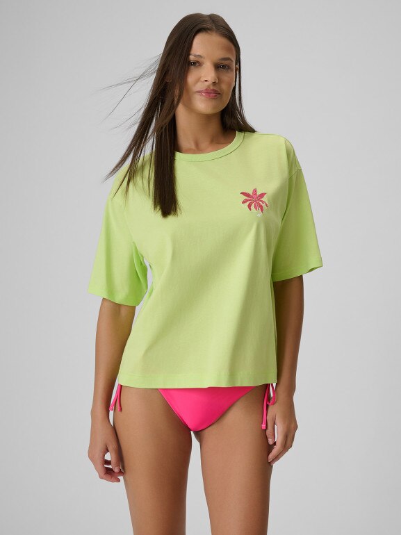 Damski t-shirt z nadrukiem 4F 4FWSS26TTSHF2719 - żółty