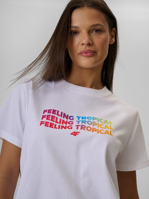 Damski t-shirt z nadrukiem 4F 4FWSS26TTSHF2720 - biały