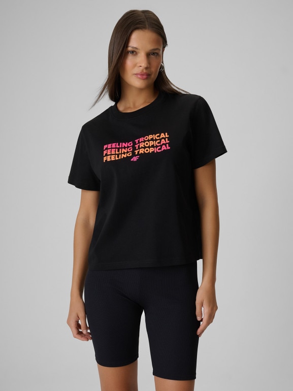 Damski t-shirt z nadrukiem 4F 4FWSS26TTSHF2720 - czarny