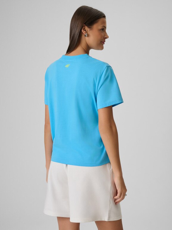 Damski t-shirt z nadrukiem 4F 4FWSS26TTSHF2720 - niebieski