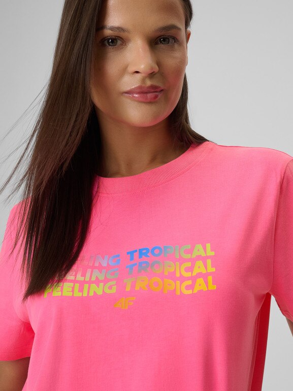Damski t-shirt z nadrukiem 4F 4FWSS26TTSHF2720 - różowy