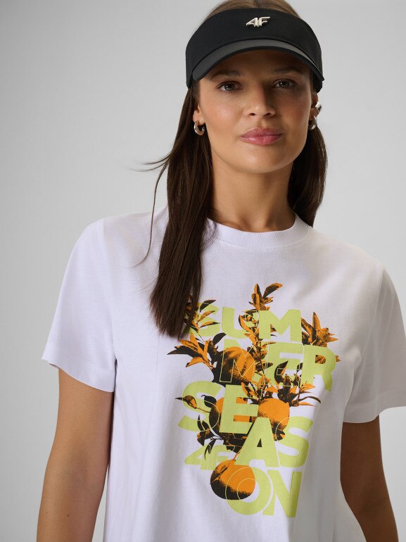 Damski t-shirt z nadrukiem 4F 4FWSS26TTSHF2721 - biały