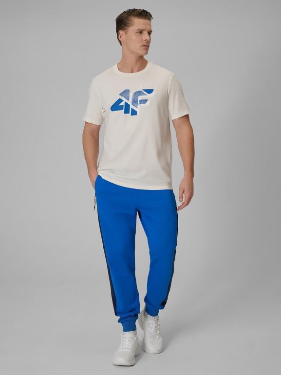 Męski t-shirt z nadrukiem 4F 4FWSS26TTSHM2667 - beżowy