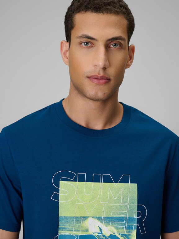 Męski t-shirt z nadrukiem 4F 4FWSS26TTSHM2783 - granatowy