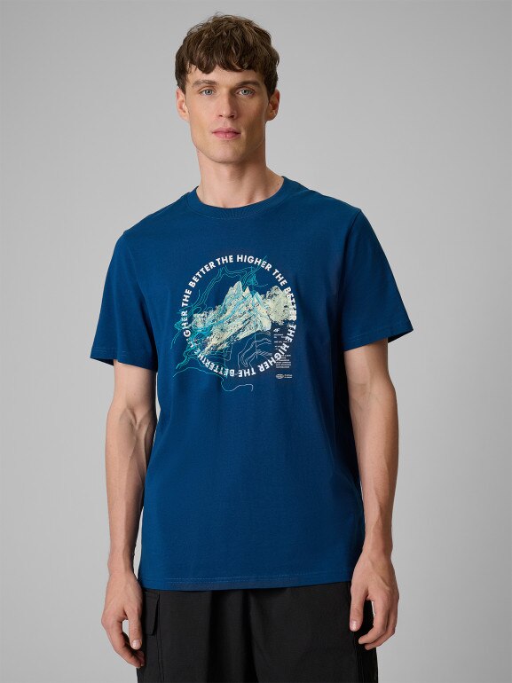 Męski t-shirt z nadrukiem 4F 4FWSS26TTSHM2822 - granatowy