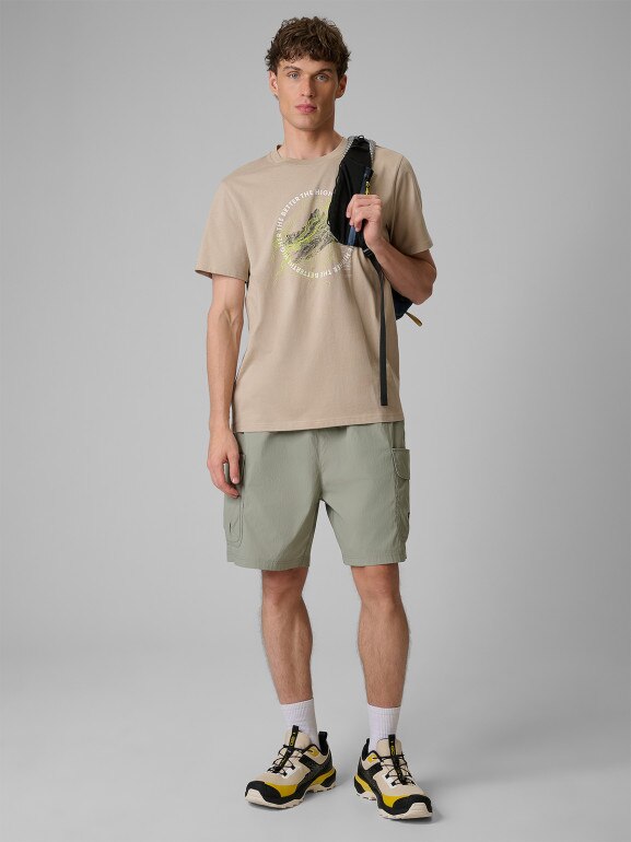 Męski t-shirt z nadrukiem 4F 4FWSS26TTSHM2822 - beżowy