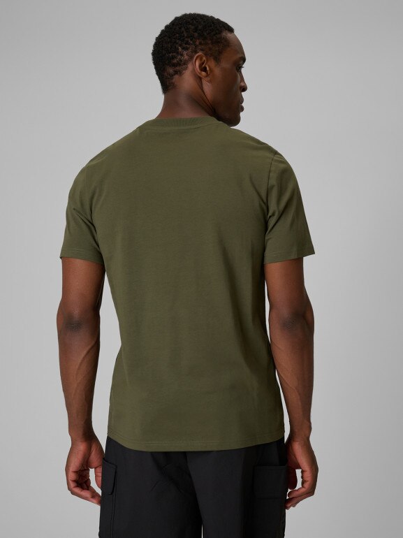 Męski t-shirt z nadrukiem 4F 4FWSS26TTSHM2823 - khaki