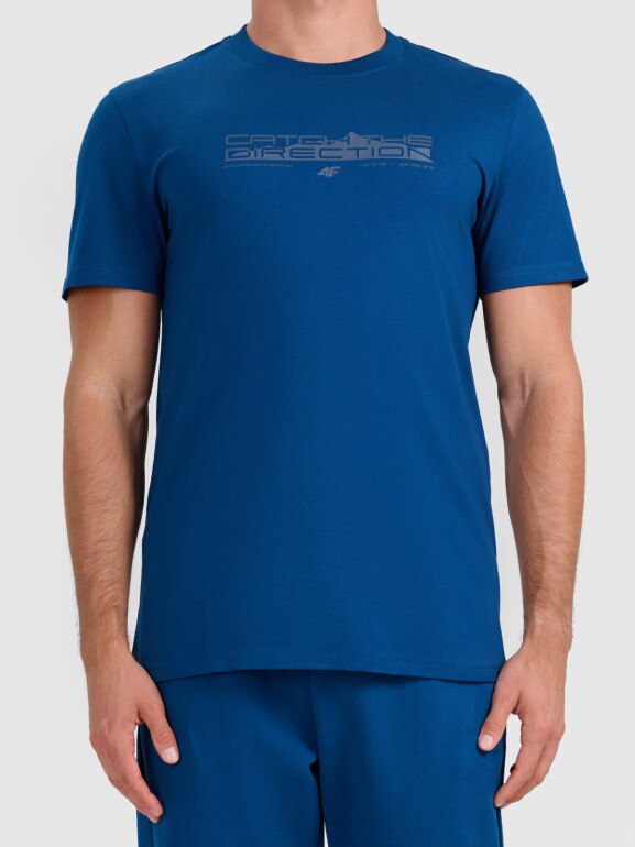 Męski t-shirt z nadrukiem 4F 4FWSS26TTSHM2824 - granatowy