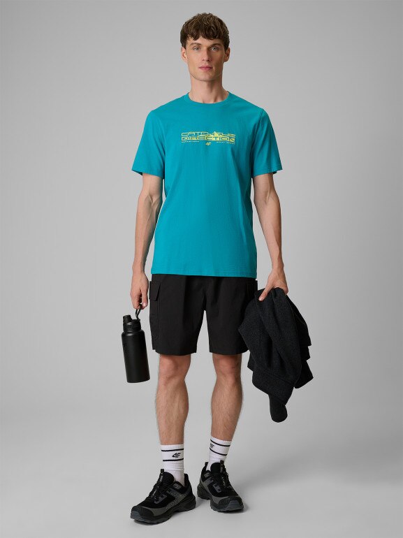 Męski t-shirt z nadrukiem 4F 4FWSS26TTSHM2824 - niebieski