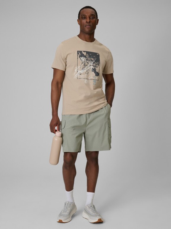 Męski t-shirt z nadrukiem 4F 4FWSS26TTSHM2825 - beżowy