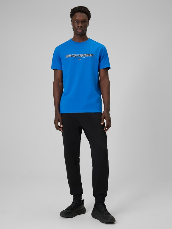 Męski t-shirt z nadrukiem 4F 4FWSS26TTSHM3033 - niebieski