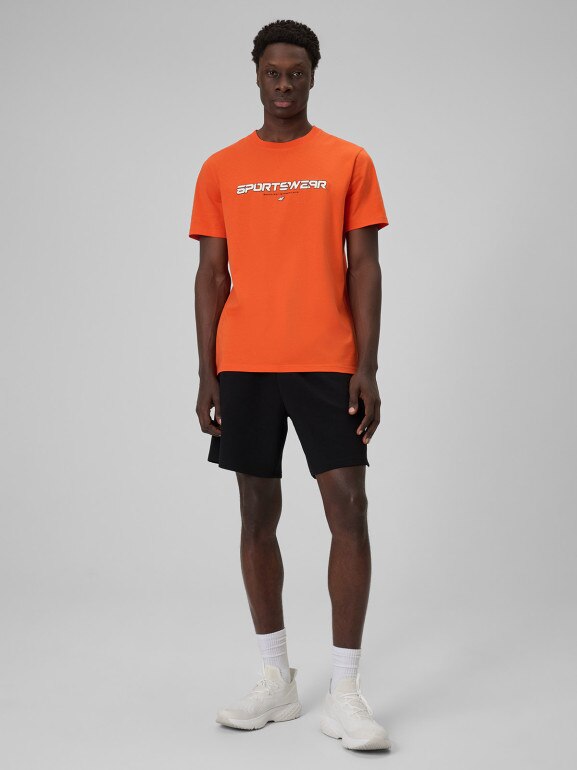 Męski t-shirt z nadrukiem 4F 4FWSS26TTSHM3033 - pomarańczowy